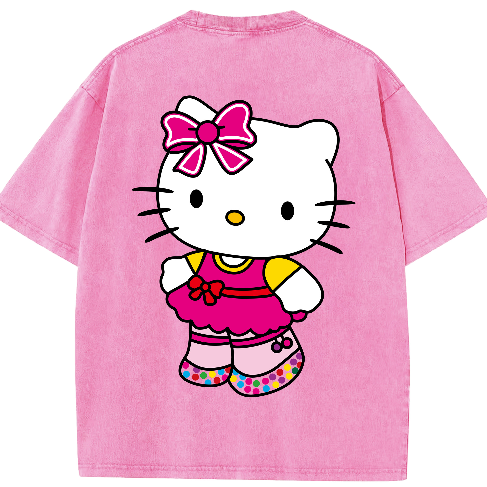（画像用） Hello Kitty ハローキティ 綿100% ヴィンテージ風 半袖Tシャツ（背面プリント）